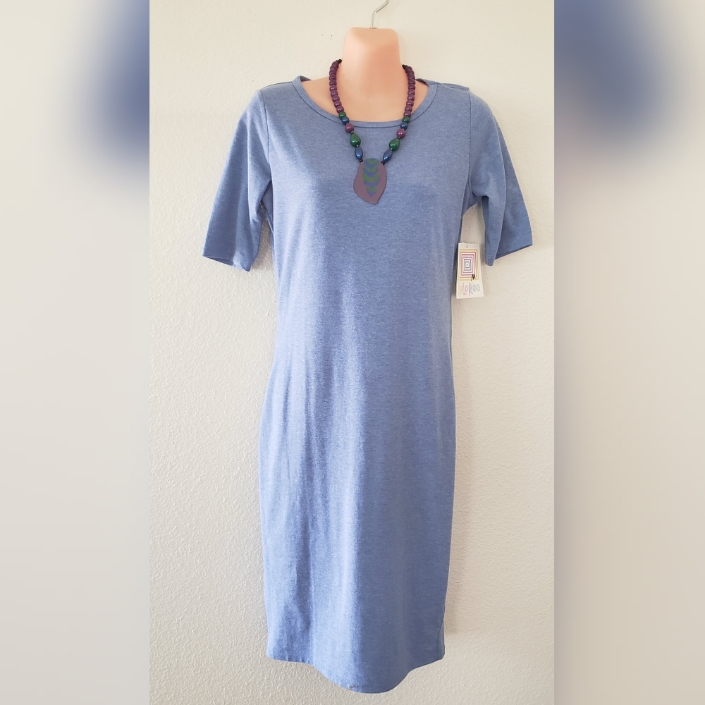NWT LULAROE Julia Dress Blue Tshirt Dress Short Sleeve Knee Length